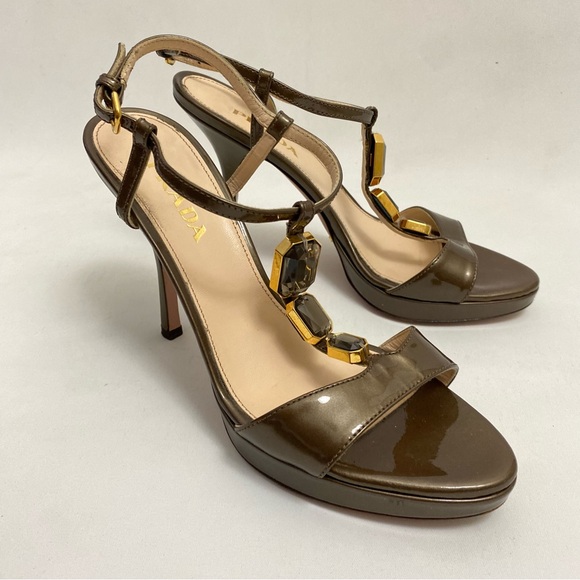 Prada Jewel Embellished Heels Heeled Sandals 6.5 / 36.5 Ankle Strap Stilettos - Picture 5 of 14